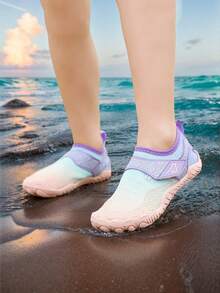 Kids Summer New Aqua Shoes, Fashionable Print, Breathable Mesh Upper, Low-Top Hook And Loop Closure, Quick-Dry Barefoot, Girls Beach/Swimming Shoes, Rubber Non-Slip Sole, Outdoor Cycling, Indoor Fitness Yoga Running Jumping Multifunctional Training Shoes - Mauve Purple - View 18