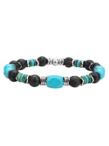 1pc Men's Casual Volcanic Stone & Turquoise Asymmetrical Beaded Bracelet, Suitable For Daily Outfit, Jewelry Gift, Father-Son Matching - Multicolor - View 9