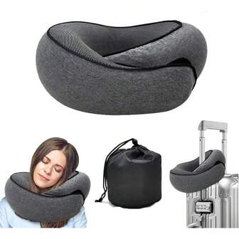 Neck Pillow For Traveling, Upgraded Travel Neck Pillow For Airplane 100% Pure Memory Foam Travel Pillow For Flight Headrest Sleep,Portable Plane Accessories