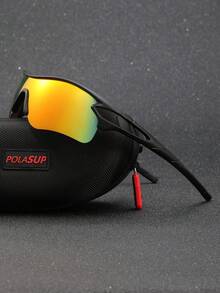 1pc Rhombus Hollow Half-Frame Polarized Eyeglasses, Blue/Black/Purple/White, Sporty Eyewear For Outdoor, European & American Style, Fashionable Sports Eyeglasses, Comes With Halter - Multicolor - View 2