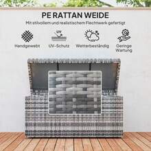 Outsunny Rattan Auflagenbox 380L Wetterfest Kissenbox mit Deckel Eingebautem Griff Staurum UV-beständig Gartenbox Aufbewahrungsbox Beistelltisch Gartentruhe für Garten Balkon 130x61x65 cm Dunkelgrau - Grå - Visa 5