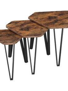 Nesting Coffee Table, Set Of 3 End Tables For Living Room, Stacking Side Tables, Sturdy And Easy Assembly, Steel Frame, Industrial Style, Rustic Brown And Black - Chocolate Brown - View 8
