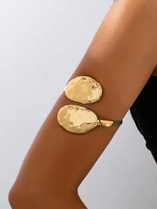 Women's Fashion Irregular Elliptical Hammer Pattern Open Arm Ring (No Gift Box) - Golden - View 7