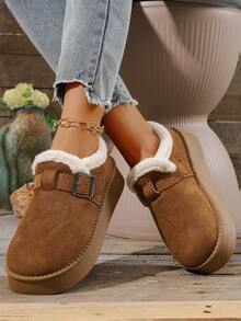 Women's Fashion Versatile Snow Boots, Warm Boots, Slip-On, Thick Sole Boots, Metal Buckle Short Boots, Winter New Arrival - Camel - View 4