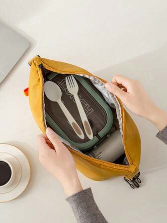 1 pieza Caja de almuerzo aislada portátil y fácil de guardar, minimalista, con material EVA en el interior, resistente al aceite y la suciedad, bolsa de almuerzo para estudiantes y trabajo, para la escuela, la oficina, el camping y el picnic