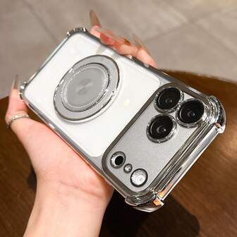 防摔磁吸支架手机壳，兼容无线充电，采用奢华透明电镀工艺，保护镜头，适用于 17/6/7/8/X/XS/XR/11/12/13/14/15/16/16e、Galaxy S22/23/24/25/S24 FE/S25 EDGE、A04/05/06/A14/A15/A16/A24/A25/A34、Redmi Note 9/10/11/12/13、Redmi 9/10/12/13C/14C、OPPO、MOTO、Honor X、HW、Realme C53/C55/C61/C63/C65/C75 等机型。