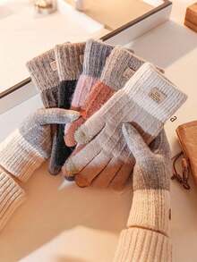 1pair Touch-Sensitive Warm Knitted Adult Gloves, Simple Cute Outdoor Activity Warm Gloves, Comfortable Gloves For Cycling And Driving, Knitted Gloves That Are Compatible With Mobile Phones, Dopamine Lovely Adult Gloves