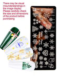 4 件套美甲印花板和刮刀套件，圣诞雪花、雪人、圣诞树、驯鹿、铃铛图案，DIY 指甲油转印工具