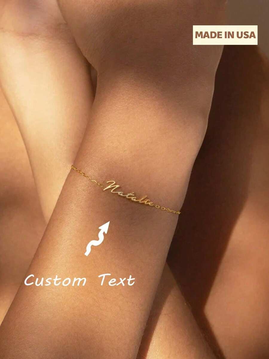 Fashion Customization Name Bracelet Letter Stainless Steel Personalized Bracelet Women's Bracelet Jewelry Gift Gold Fashion, Neutral, Simple, Retro, Gothic, Cute, Leisure Customization, Personalization, Daily Wear, Wedding, Graduation Ceremony, Ball, Party, School Supplies, Students, Customized Fashion Word Bracelet, Fashion Autumn, Exquisite Romance - 彩色 - 查看 1