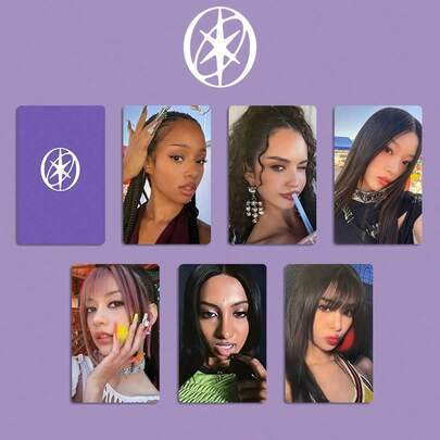 6pcs KATSEYE K-Pop Purple Cards, Luxury Collector's Edition Cards, Can Be Stored In Card Holders, Wallets, Passports, Also Serve As Elegant Travel Photography Props, Exquisite Gift For Christmas, Halloween