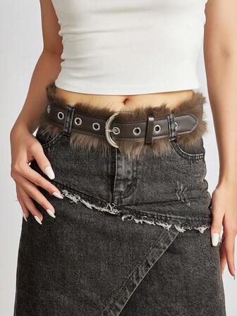 1 st dambälte med 3,5 cm brett fuskpälsspänne, ny nisch i amerikansk sexig stil, personlig punk, mångsidig passform för jeans, klänningar, vardagskläder