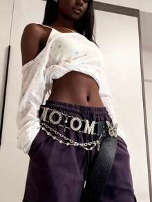 1pc Rhinestone Embellished Letter Buckle Waist Chain Belt, Butterfly Buckle, Y2K Hipster Fashion, Suitable For Streetwear, Music Festivals, Halloween, Christmas, All Occasions - Multicolor - View 1