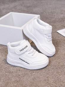 1 Pair White Mid-Top Shoes, Spring & Autumn Leather Children Toddler Sneakers, New Style Elementary School Girls & Boys Anti-Slip Durable Casual Shoes - White - View 8