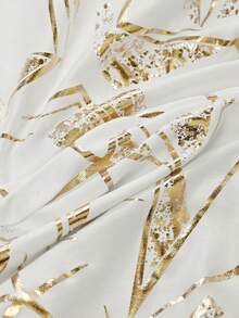 1pc White & Gold Geometric Low Back Chair Cover, Classic Minimalist Design, Stretchy Removable Washable Chair Slipcover, Suitable For Hotel, Restaurant, Front Desk, Office Stool, Black - Multicolor - View 6