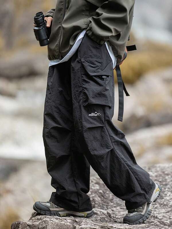 Water-Resistant Paratrooper Pants Men, American Style Multi-Function Mountaineering Cargo Pants, Straight Loose Outdoor Casual Pants, Spring/Autumn