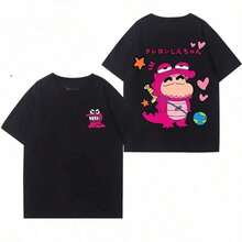 Crayon Shin-Chan Co-Branded Waniyama San Graphic T-Shirt Summer Cotton Cute Women T-Shirt Fashion Loose Couple T-Shirt - màu đen - Xem 1