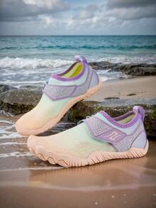 Kids Summer New Aqua Shoes, Fashionable Print, Breathable Mesh Upper, Low-Top Hook And Loop Closure, Quick-Dry Barefoot, Girls Beach/Swimming Shoes, Rubber Non-Slip Sole, Outdoor Cycling, Indoor Fitness Yoga Running Jumping Multifunctional Training Shoes - Mauve Purple - View 6