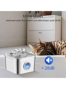 2.6L/88oz Stainless Steel Super Quiet Pet Water Dispenser With USB Power, Automatic Circulation Flow And Clear Water Level Window, Suitable For Cats And Dogs - Multicolor - View 3