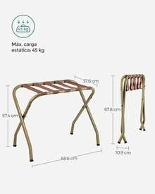 SONGMICS Juego de 2, Estante de Equipaje con Marco de Acero, Soporte para Maletas para la Habitación de Invitados, Plegable, para Dormitorio, Sala de Estar, Dorado - Dorado - Ver 8