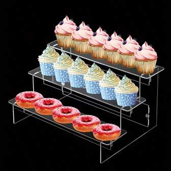 1ชิ้น แท่นวางคัพเค้กแบบใส, ชั้นวางขนมหวานสำหรับซูชิและขนมอบ – ของตกแต่งโต๊ะน้ำชาอเนกประสงค์พร้อมชั้นเก็บของมีสไตล์