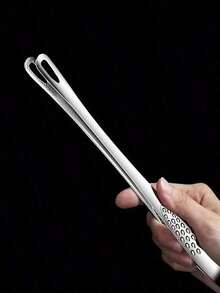 1pc Stainless Steel Food Tongs, Long Handle Non-Slip BBQ Tongs, Steak Tongs, Kitchen Cookware Accessory - Silver - View 4