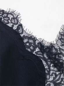 Seelio Summer New Arrival Women's Fashion Sexy Asymmetric Lace Dress, European And American Style - Navy Blue - View 12