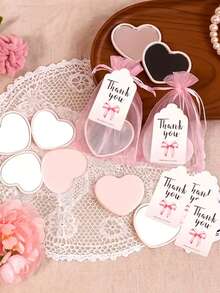 3pcs/15pcs/30pcs/45pcs/60pcs Pink Heart Shaped Makeup Mirror Gift Set, Includes 1/5/10/15/20 Makeup Mirrors, 1/5/10/15/20 Thank You Cards, And 1/5/10/15/20 Organza Bags. Suitable As Wedding Gifts, Birthday Party Gifts, Bridal Shower Gifts, Valentine's Day Gifts, And Party Favors. - Multicolor - View 6