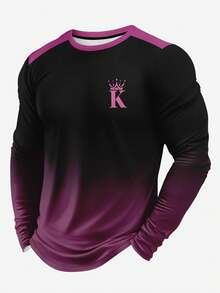 Men's Gradient Letter K Print Casual Long Sleeve Top And Pants Set - Multicolor - View 7