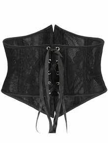 1 pieza Cinturilla de encaje corta para mujer, entrenador de cintura para exteriores, adecuado para fiestas y uso diario - Negro - Ver 5
