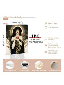 1件复古莉莉丝与苹果和蛇哥特式神话墙饰，黑暗女神女巫装饰，赫卡忒设计，希腊神话哥特式壁挂，神圣女性，黑暗异教女巫礼物，卧室装饰，客厅装饰，厨房装饰，宿舍装饰，送给朋友的理想礼物，墙饰，墙面装饰，家居装饰，房间装饰，帆布壁挂，海报，带框墙饰，多种画框可选 - 彩色 - 查看 8