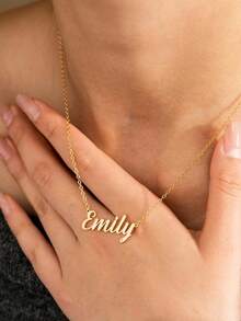 1 Personalized Customized Name Necklace, Stainless Steel Jewelry Pendant Necklace, Customized Christmas Gift, Bridesmaid Fashion Accessory, Simple And Casual Old Money Style, Colorful Football, Mom Style, Customized Exclusive And Unique Gift Suitable For Girlfriend, Mom, Family, Friends, Daughter, Anniversary, Birthday, Daily Wear, Graduation Ceremony, Mother's Day, Valentine's Day, Wedding, Christmas Gift, Mother's Day Gift - Gold 2 - View 4