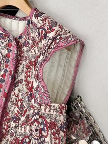 GMFP Women's Casual Elegant Fashion Printed Quilted Collarless Patchwork Pink Cardigan Vest, Women Winter Vest, New Year/Valentine's Day - Pink - View 8