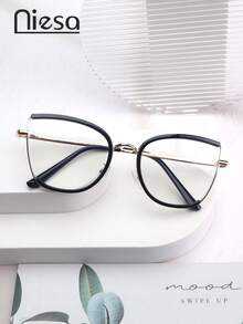 1 par de gafas con montura de metal con forma de ojo de gato, estilo europeo y americano, para usar con computadora, teléfono y uso diario - Multicolor - Ver 9