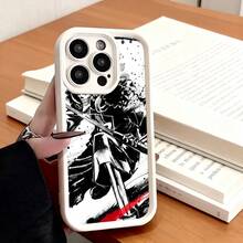 Funda de teléfono con diseño de guerrero anime en blanco y negro con acento rojo para iPhone 14 Pro Max 13 12 11  Galaxy S23 S22 S21 Plus, funda protectora, regalo de pareja para él y ella, regalo de San Valentín o cumpleaños - Burdeos - Ver 4