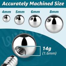 Piercing Balls & Spikes Externally Threaded - Spike Septum Balls Set For Belly, Tongue, Tongue, Eyebrow, Ear, Cartilage, Rook, Helix, Labret Stud Lip Rings, Snake Bites Piercing Jewelry Parts,Balls14g-4 - Balls14g-4 - 查看 3
