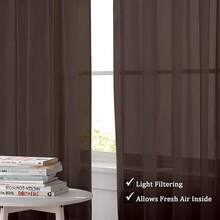 OWENIE Sheer Chocolate Curtains, Sheer Curtains 84 Inch Length 2 Panels Set, Rod Pocket Voile Fimly Sheer Drapes For Living Room/Bedroom, 2pcs, Each 42inch W X 84inch L,42inchWx84inchL(Packof2),Chocolate - 巧克力 - 查看 4