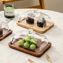 豪华木质黄油碟，带玻璃盖，可作奶酪盒、黄油碟容器、奶酪小吃盘、蛋糕甜点展示架 - 彩色 - 查看 4