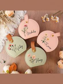 1pc Custom Jewelry Bag, Personalized Travel Jewelry Box, Custom Name And Birth Flower Jewelry Box Small Square Earrings Organizer With Handle Bridesmaid Wedding Gift Box For Sisters And Friends, Birthday, Wedding, Mother's Day, Valentine's Day, Party, Custom Small Gifts,Multi-Functional, ,Ornamental,Reusable,Exquisite,Stylish,High-Qu - Multicolor - View 3