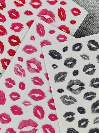 情人节唇印美甲贴纸，自粘唇部美甲贴纸 - 亮泽红唇，粉红红唇 - 红色唇印美甲贴纸，热门情人节贴纸，易于粘贴的DIY美甲/足部护理，适合女性（无需胶水）