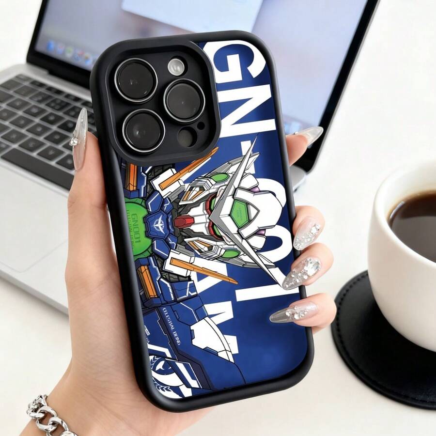 Funda de Teléfono Gundam Mobile Suit con Patrón Impreso y Texto Diseño Azul y Blanco para iPhone 15 Pro Max 14 13 12 Galaxy S23 S22 S21 Protector de Teléfono Funda de Pareja Regalo para Novio Novia San Valentín Cumpleaños - Burdeos - Ver 1