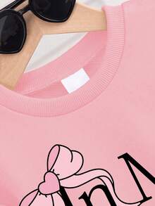 Conjunto de sudadera de cuello redondo cálida con estampado de dibujos animados y falda de globo para niña preadolescente - Rosa - Ver 3