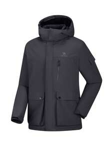 CAMEL CROWN 男士滑雪夹克冬季保暖雪地外套防水防风衣连帽工作外套单板滑雪夹克 - 黑色 - 查看 6