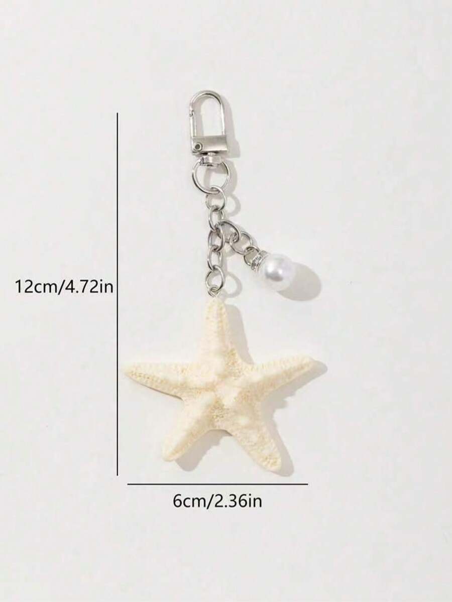 1 pièce Sangle de téléphone, de caméra, porte-clés unisexe nouvelle fait main avec pendentif étoile de mer et perle, style Ins