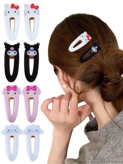 Sanrio 2个Hello Kitty卡通可爱发夹，包括Kuromi、Cinnamoroll和My Melody造型，是节日拍照道具，也是送给朋友的完美礼物。