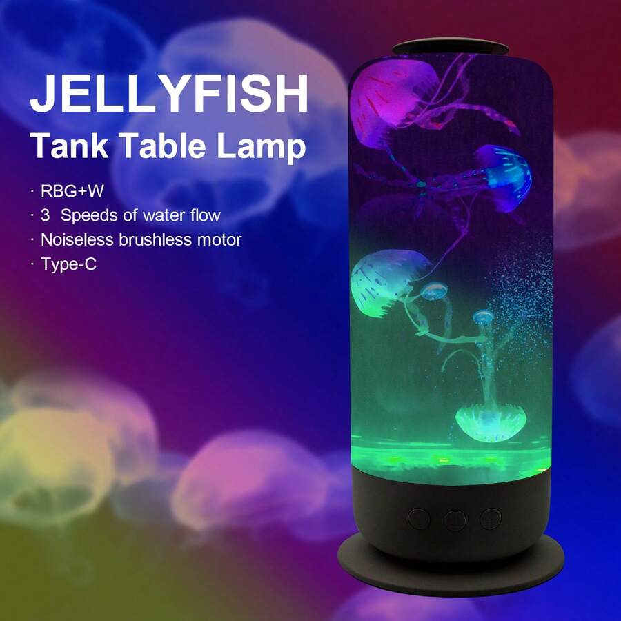 Jellyfish Lamp 2.5L USB Plug-In Jellyfish Light Lamp, LED Color Changing Jellyfish Aquarium With Speed Control & 8 Light Modes, Mood Lamp For Home Office Room, Unique Gift Idea,Great For Gifting,Best Gift For Her/Him - 黑色 - 查看 1