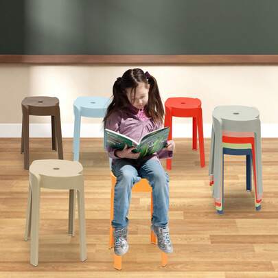 Aohuada 10Pcs Plastic Stackable Stools 18" Portable Nesting Stackable Stool Multipurpose Round Chairs Backless Stool For Home School Office