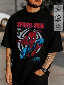 Cotton men's T-shirt with a cool Spider-Man pattern, a new spring/summer style for men who love sports and fashion, a fashionable, soft, breathable men's black short-sleeved top. - 黑色 - 查看 2