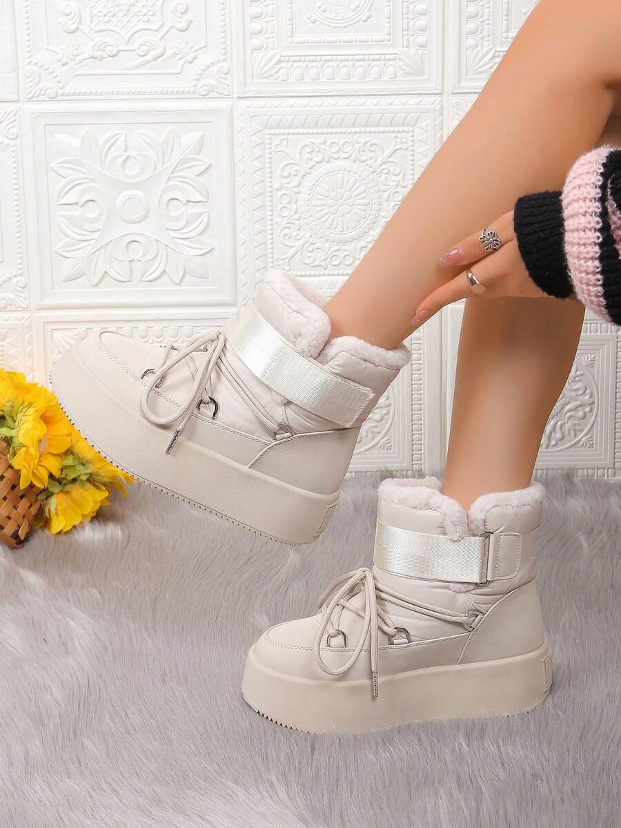 Women's Thick Sole Snow Boots, Fashionable & Warm For Winter - JJ62 BEIGE - View 1