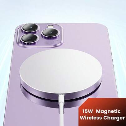 1パック 15W Type-C 磁気ワイヤレス充電器、iPhone 17 Pro Max/17 Pro/16 Plus/17/16/15、スマートフォンに対応、高速ワイヤレス充電、オフィス、寮、自宅に最適なポータブルオフィス寮ホームスマホ充電器