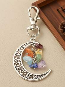 七彩碎石月亮吊坠新款时尚金属钥匙扣，适合日常佩戴，可作包包配件，可作为礼物送给家人、朋友、同学、爱人、生日、老师、纪念品。